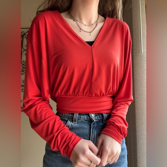 Forever 21 Tops - SOLD - Red V-Neck Contemporary Blouse